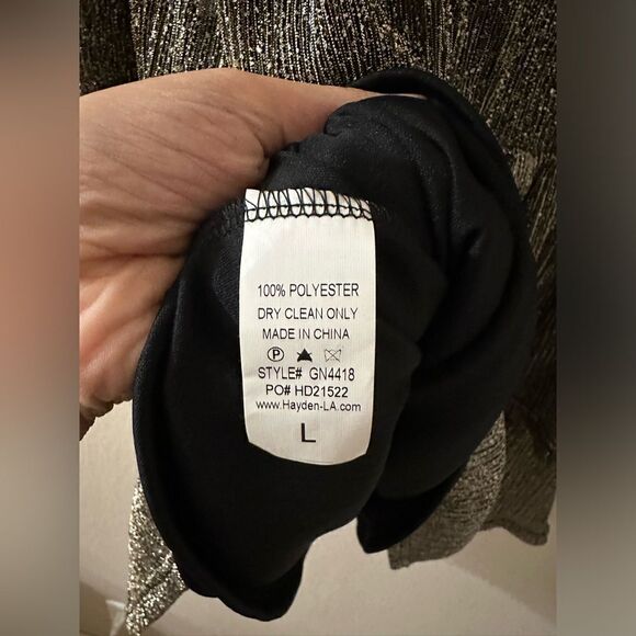 Hayden Girls Gold Foiled Pleated Puff Sleeve Tiered Dress NWT Sz L - Picture 6 of 10